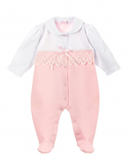 Babygrow in pink & white with lace panel